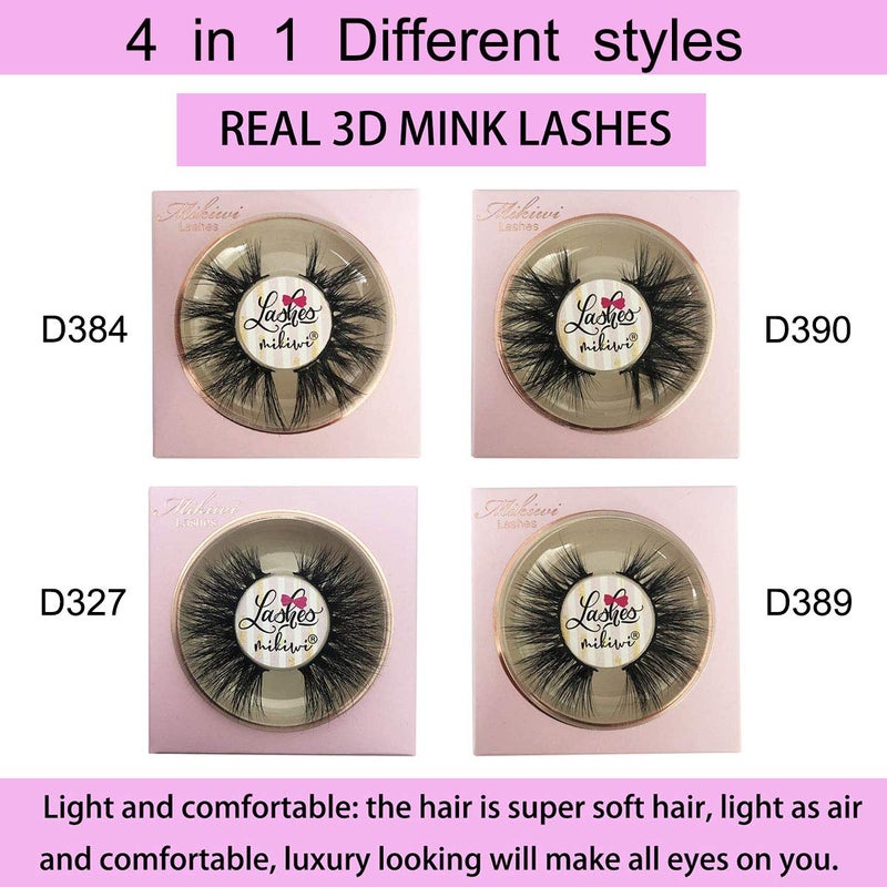 Mikiwi 3D Mink Lashes, 4 Styles Mink Eyelashes, Dramatic Eyelashes, Strip Lashes, 5D Mink Lashes, Pack-4 - Image 2